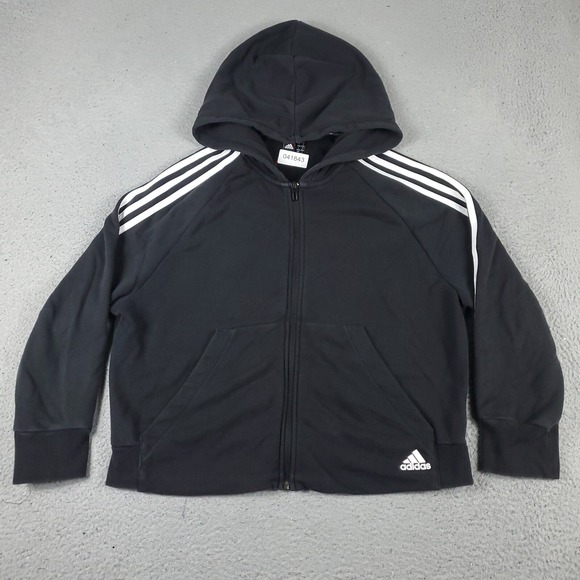 adidas Sweaters - Adidas Sweater Womens Large Black Full Zip Up Hoodie Sweatshirt Ladies